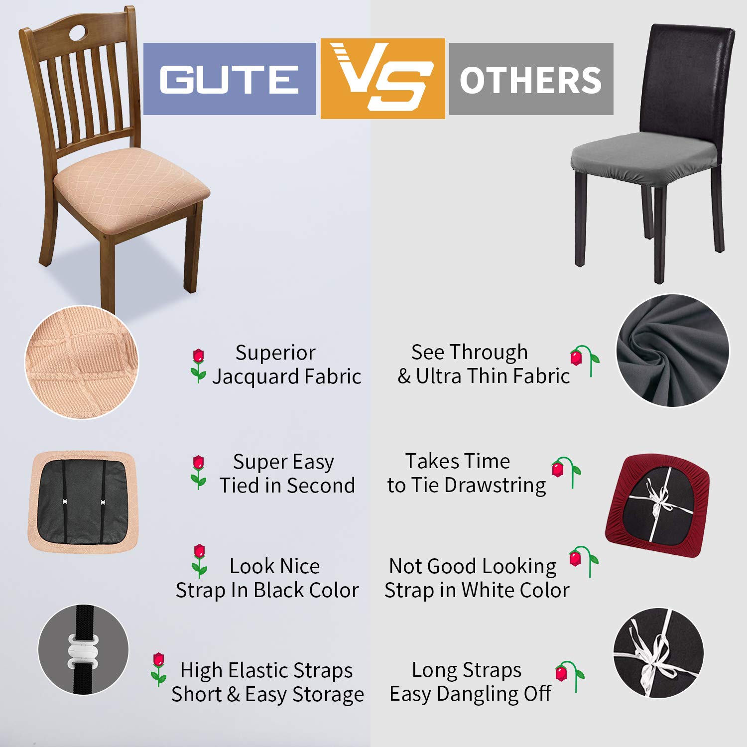 Stretch Jacquard Chair Covers - 4 Pcs, Rhombic-Black for Dining & Kitchen Chairs