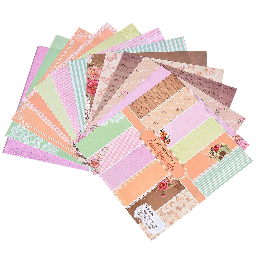 KOZOREN Origami Paper Set - 24 Pieces Vintage Flower Printed Craft Papers for Scrapbooking, Photo Albums, DIY Cards, and Background Decor - 6 Inch Square Paper Pad (#3) - Perfect for Art Projects, Gift Wrapping, and Home Decoration