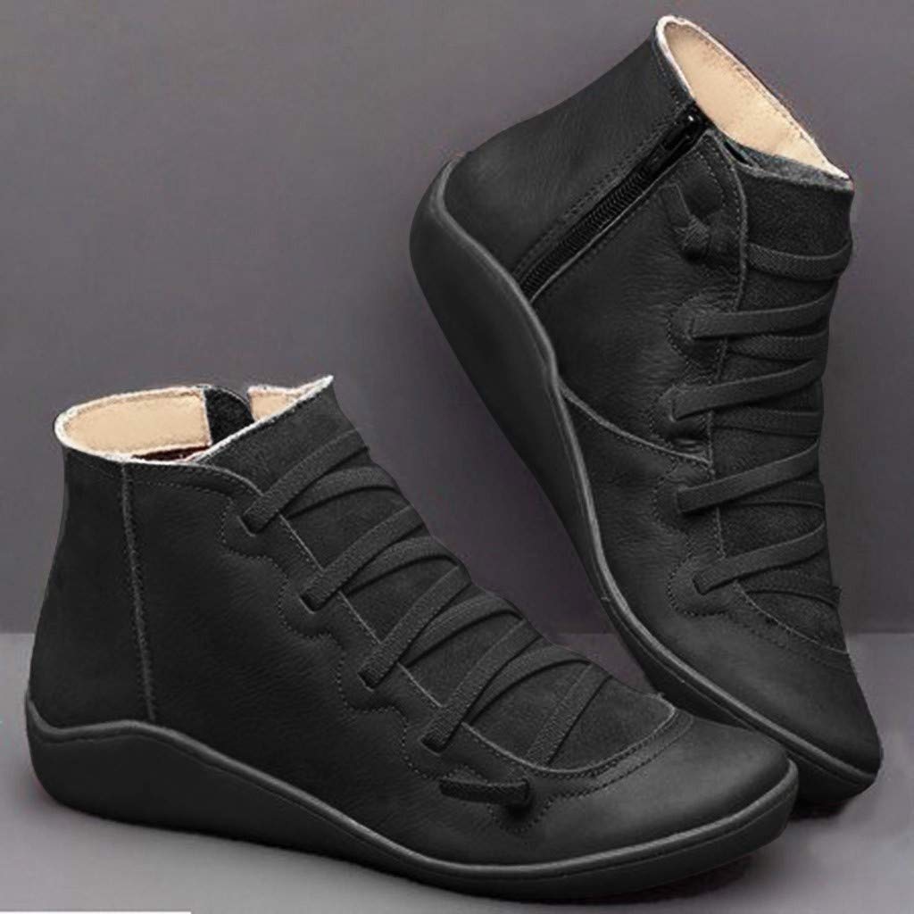 **Women's Wide Width Comfort Boots with Orthopedic Arch Support - Lightweight Ankle Boots for Walking, Work, Hiking & Travel - Side Zipper & Lace-Up Design for Easy Wear - Perfect for Winter, Fall & Outdoor Adventures**
