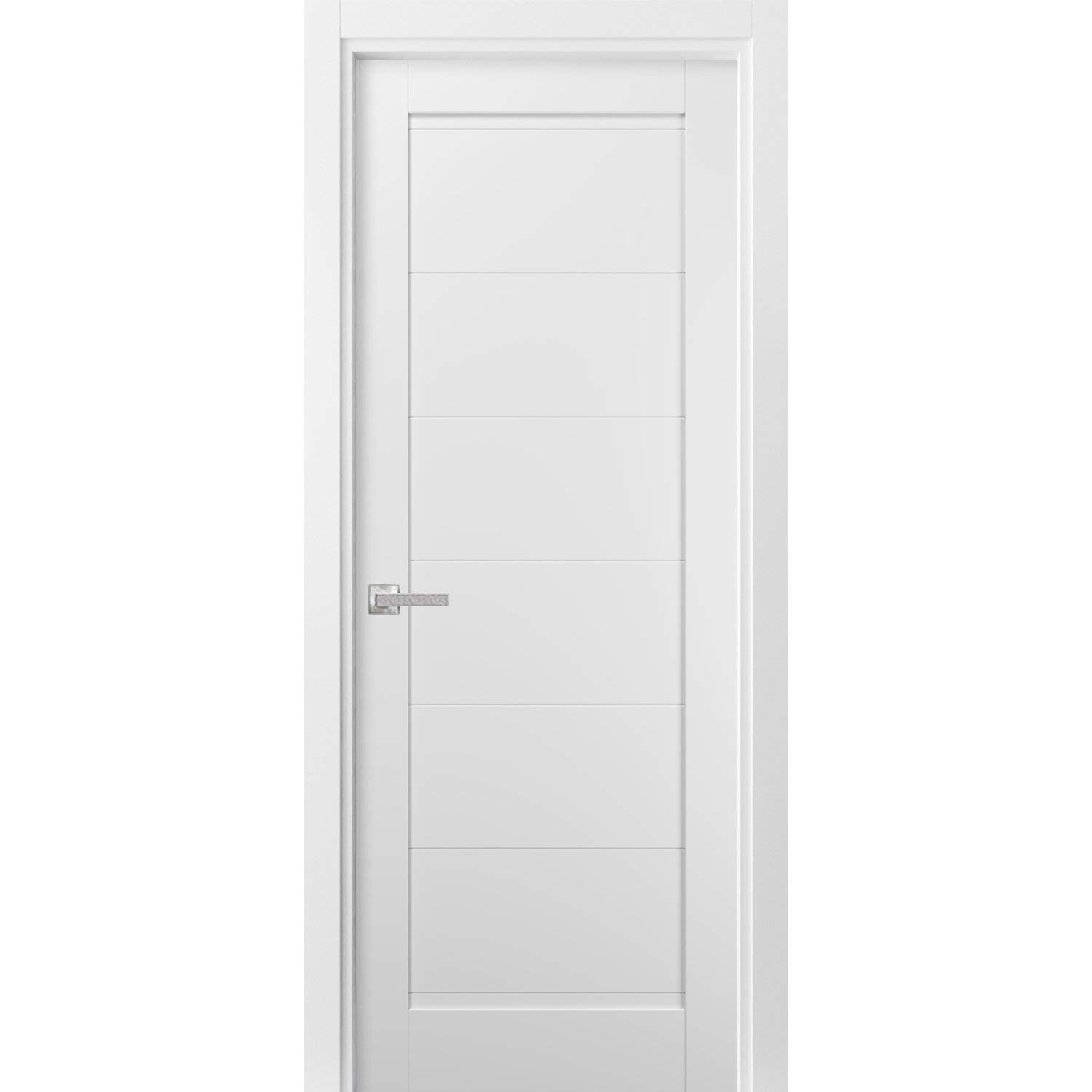 SARTODOORS - 18x80 Inch White Silk Quadro 4115 Single Panel Interior Door with Hardware for Pantry, Kitchen, Bathroom & Bedroom | Durable Solid Frame Trims | Perfect for Home Renovation & Room Dividers