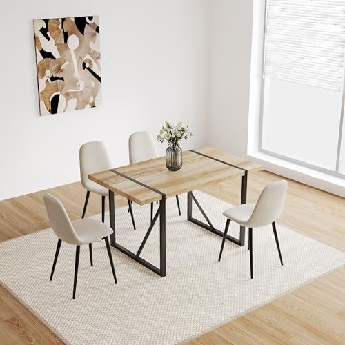 Light Wooden Table + Beige Chairs-2