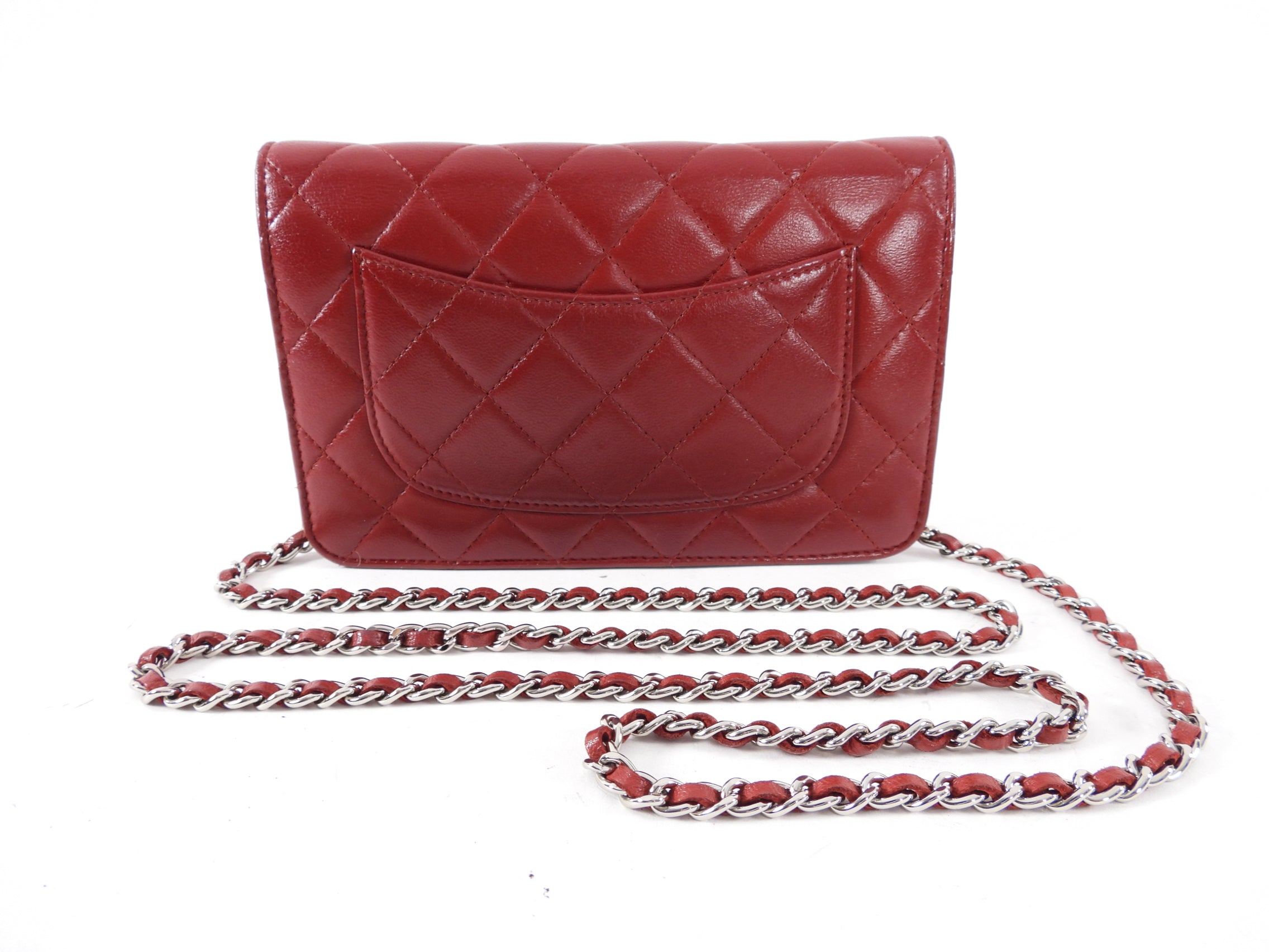 Chanel Dark Red Quilted Leather Classic Wallet on Chain with Silver Hardware - Elegant Crossbody Bag for Women, Perfect for Evening Parties & Date Nights