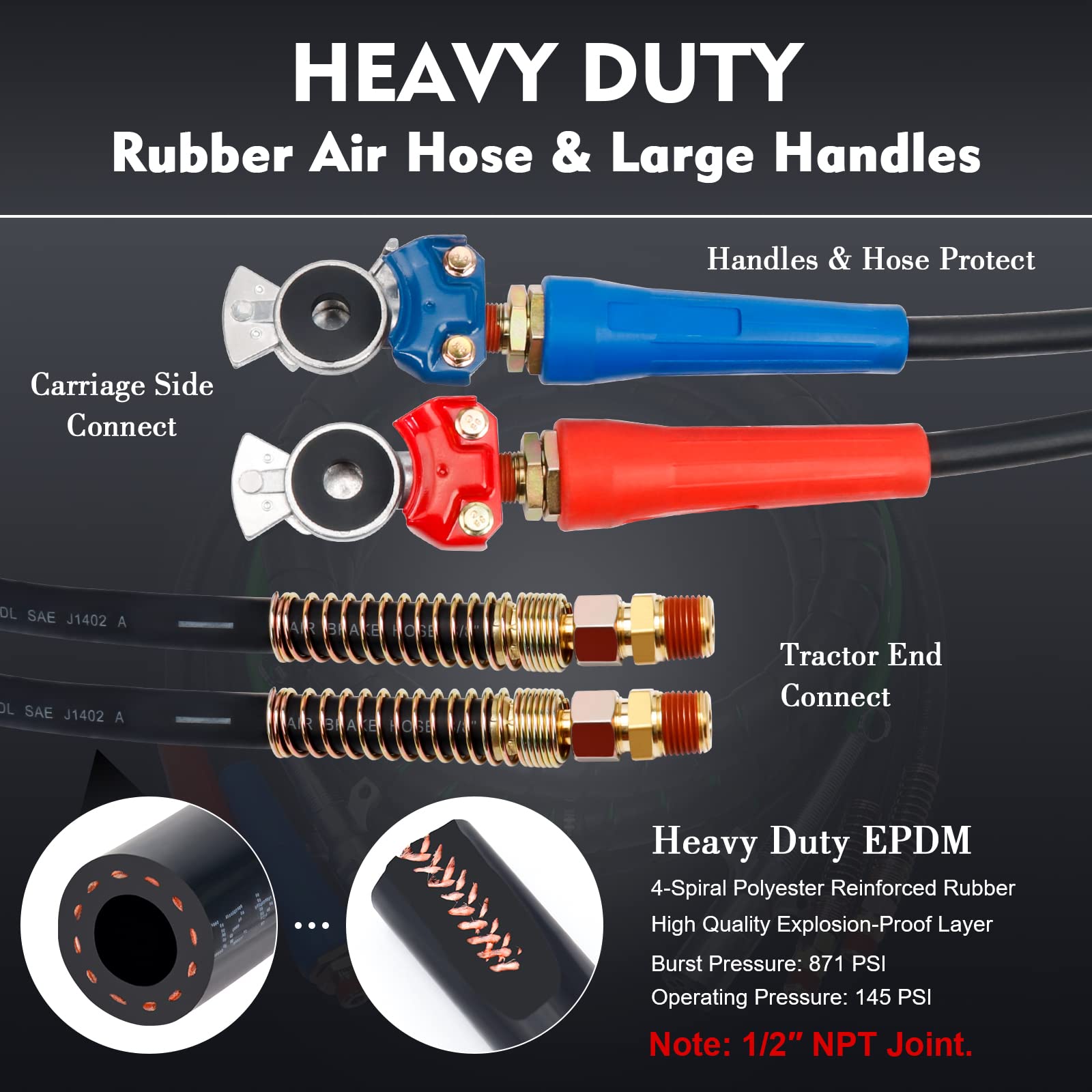 **15FT Air Line Hose Kit for Semi Trucks - 3-in-1 Wrap ABS & Power Air Hose with 2 Pairs Aluminum Emergency Glad Hands - Heavy Duty Tractor Trailer Air Brake System Accessories (Ideal for Long-Haul Transport & Emergency Repairs)**