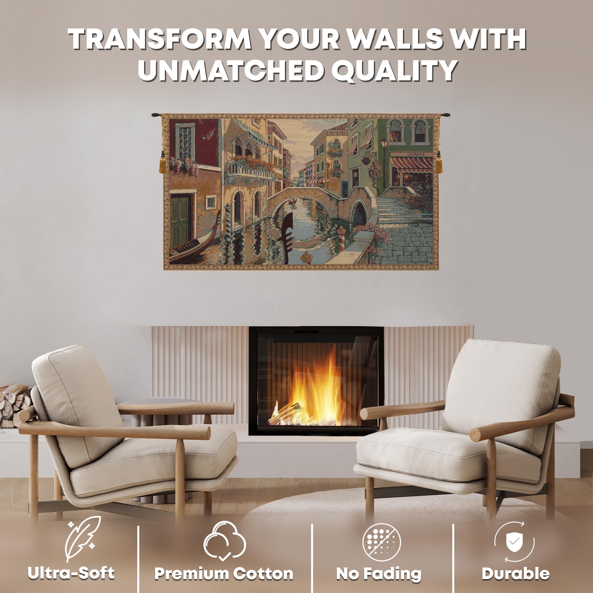 Charlotte Home Furnishings Italian Tapestry Wall Hanging - 26x46 Inch Venetian Canale Design, Viscose Cotton Polyester Blend Wall Art for Living Room, Bedroom & Office Decor | Alberto Passini Collection
