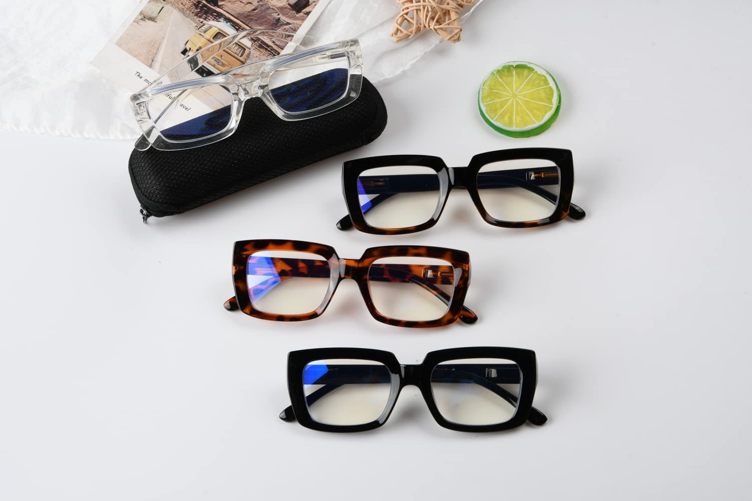 Eyekepper 4 Pack Blue Light Blocking Reading Glasses - Anti Glare Computer Glasses for Women & Men, Oversized Square Frame (0.00 Magnification) - Perfect for Office Work, Gaming & Screen Time