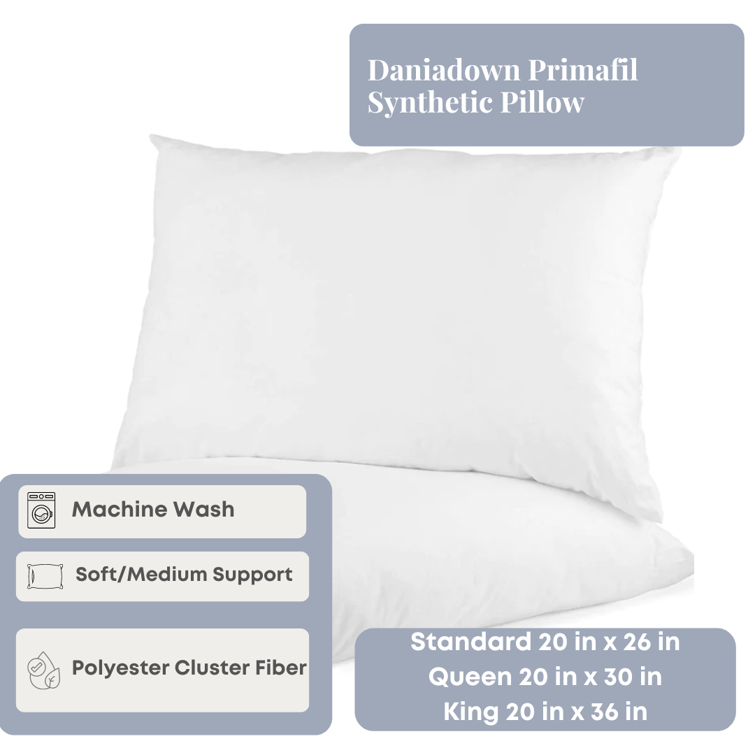 Premium Daniadown Primafil Synthetic Pillow - Hypoallergenic & Machine Washable - Perfect for Bedroom, Guest Room, and Travel Use