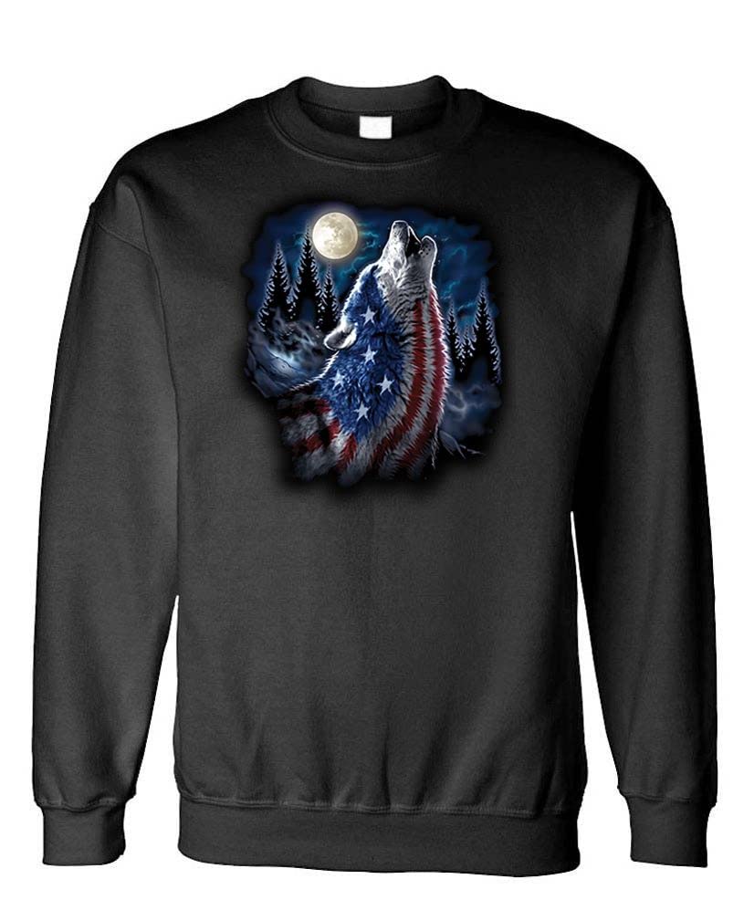 Patriotic Howling Wolf Fleece Sweatshirt with USA Flag Design - Cozy American Pride Pullover for Men & Women - Perfect for Outdoor Adventures, Camping, and 4th of July Celebrations