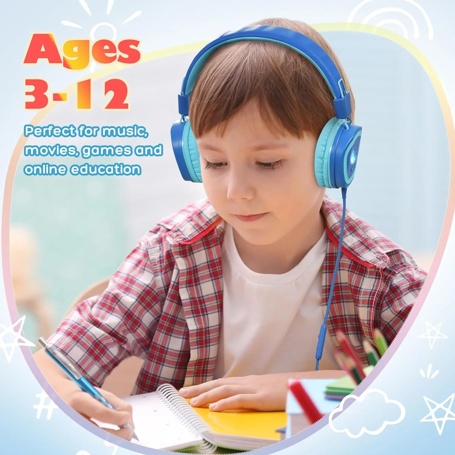 Mpow Wired Kids Headphones for School - USB Type C Children's Headset with Built-in Microphone | Perfect for Online Classes, Homeschooling & Travel