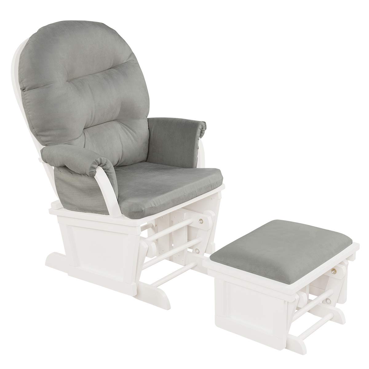 Costzon Baby Glider and Ottoman Set - Light Grey Upholstered Nursery Chair with Padded Armrests & Detachable Cushion | Wooden Rocking Chair for Nursing, Napping & Reading | Perfect for Nursery, Bedroom or Living Room