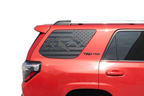 Matte Black Mountain Side USA Flag Decals for Toyota 4Runner Side Windows - TF13A - Perfect for Off-Road Adventures & Patriotic Displays
