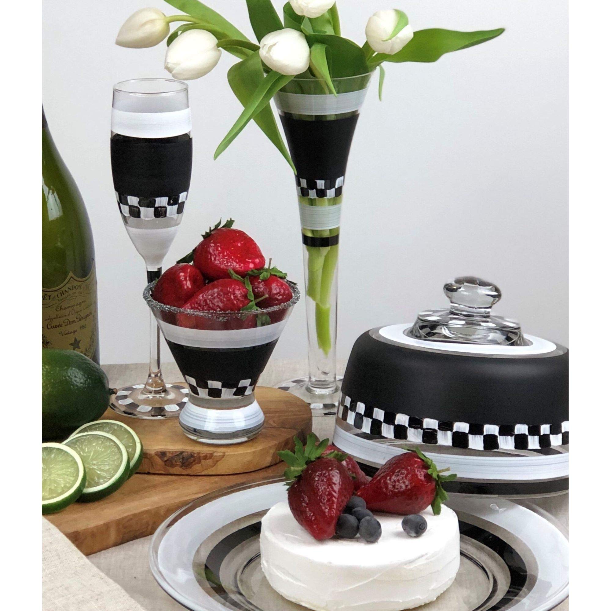Set of 2 Black and White Checkered Cosmopolitan Chalkboard Signs - 4 Inch Small Chalkboard for Coffee Shop, Restaurant, and Home Decor