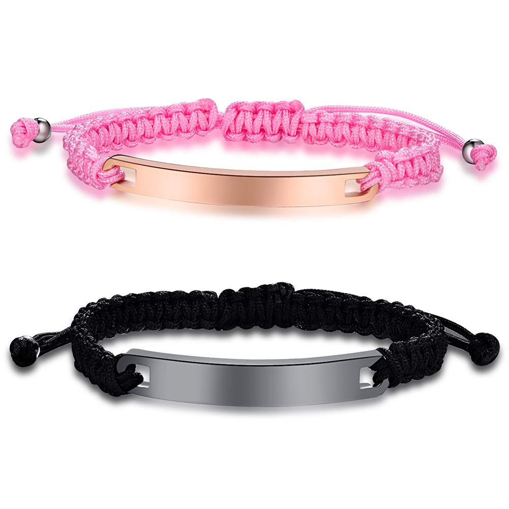 Custom Engraved Rope Braided Couple Bracelets - Personalized Matching His & Hers Cuff Bangles with ID Names - Handmade Romantic Gift for Anniversaries, Weddings & Valentine's Day