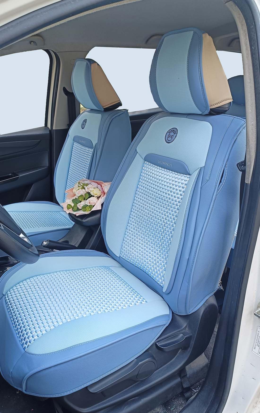 Premium Sky Blue Leather Car Seat Covers - Full Set for Front & Rear Seats | Universal Fit for Cars, SUVs & Vans | Easy Installation | Durable Seat Protectors | Perfect for Road Trips, Daily Commutes & Family Travel