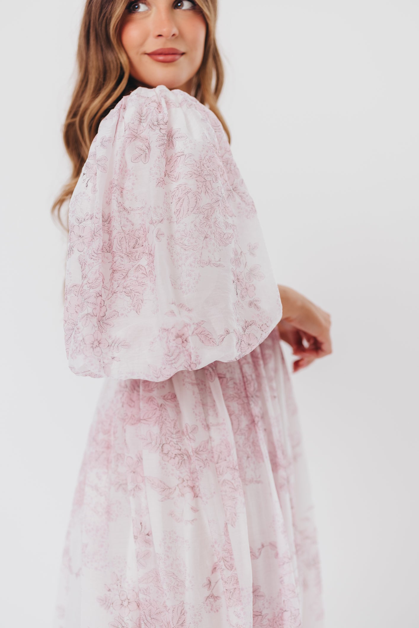 Light Pink Floral Harlow Midi Dress - Bump Friendly Maternity Dress with Inclusive Sizing (S-3XL) for Pregnancy, Baby Showers & Special Occasions