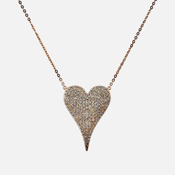 Pavé Elongated Heart Necklace - Elegant Dainty Gold or Silver Pendant for Women - Perfect for Valentine's Day, Anniversary & Romantic Gifts