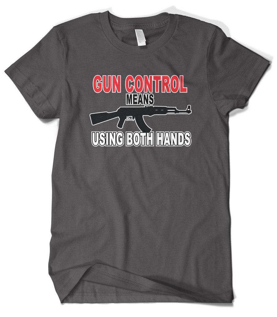 Cybertela Men's AK-47 Gun Control Means Using Both Hands Graphic T-Shirt - Casual Streetwear for Patriotic Gun Rights Supporters