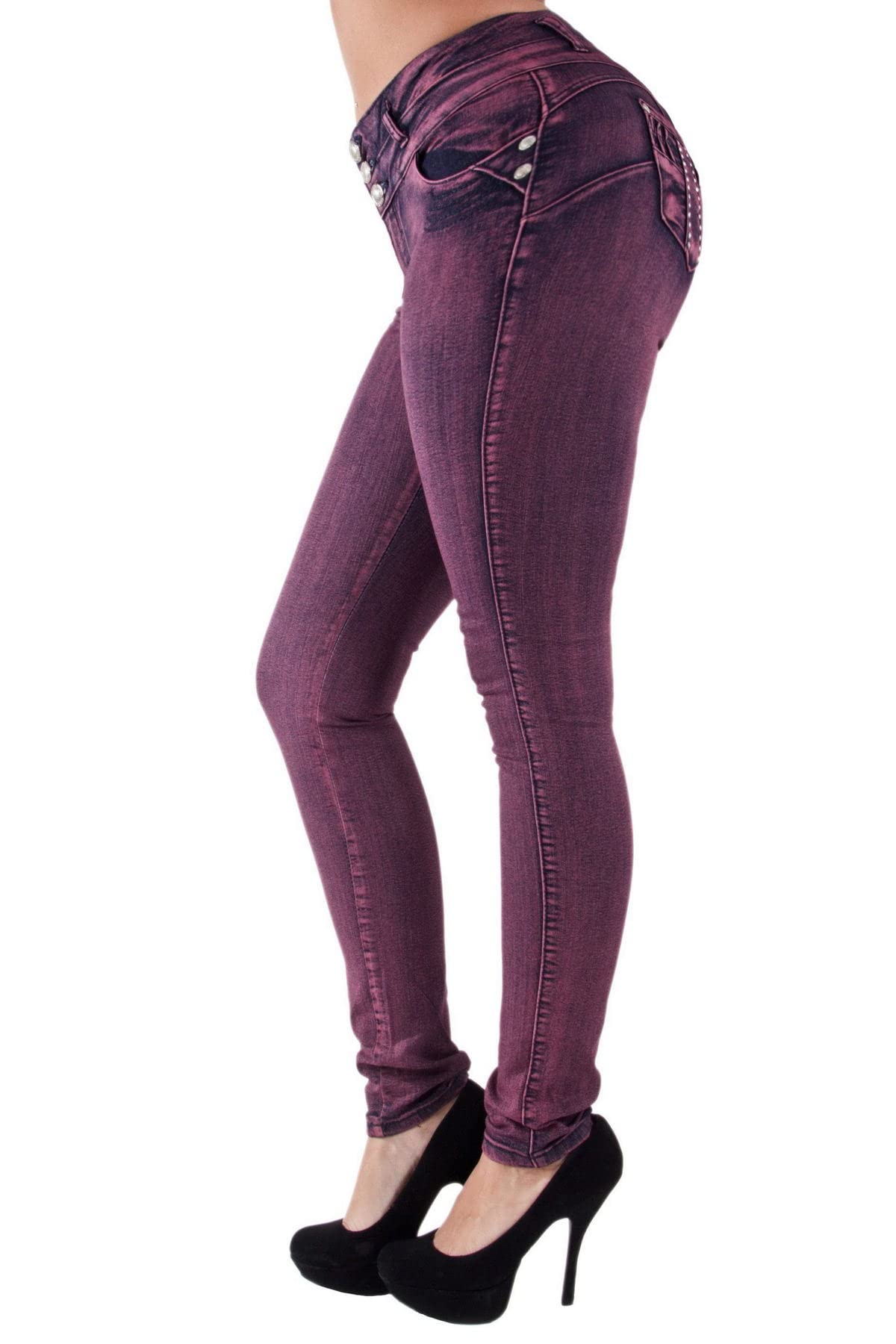 Plus & Junior Size Butt Lift Levanta Cola Skinny Pink Denim Women's Jeans - Flattering High-Waisted Stretch Jeans for Curvy Women | Perfect for Casual Wear, Night Out & Bodycon Outfits