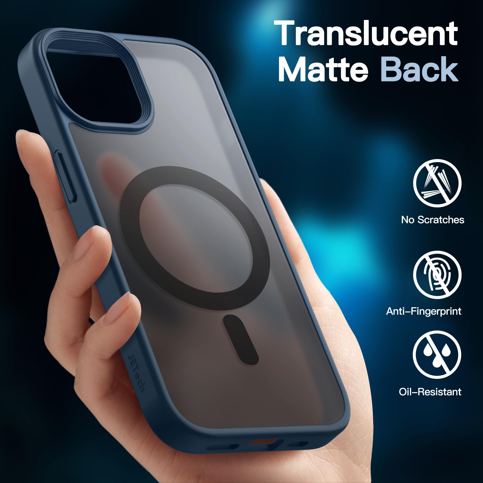 JETech 3 in 1 Magnetic Case for iPhone 13 6.1-Inch | Shockproof Translucent Matte Cover with 2-Pack Tempered Glass Screen Protector | MagSafe Compatible | Storm Blue | Perfect for Work, Travel & Everyday Protection