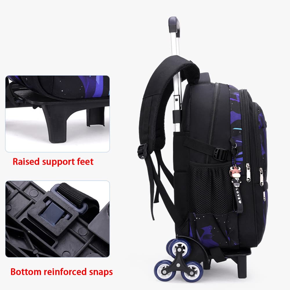 Durable Oxford Cloth School Backpack for Boys - 6-Wheel Travel Luggage Trolley Case with Cool Dinosaur Pattern (Blue) - Perfect for School, Vacation & Airplane Trips