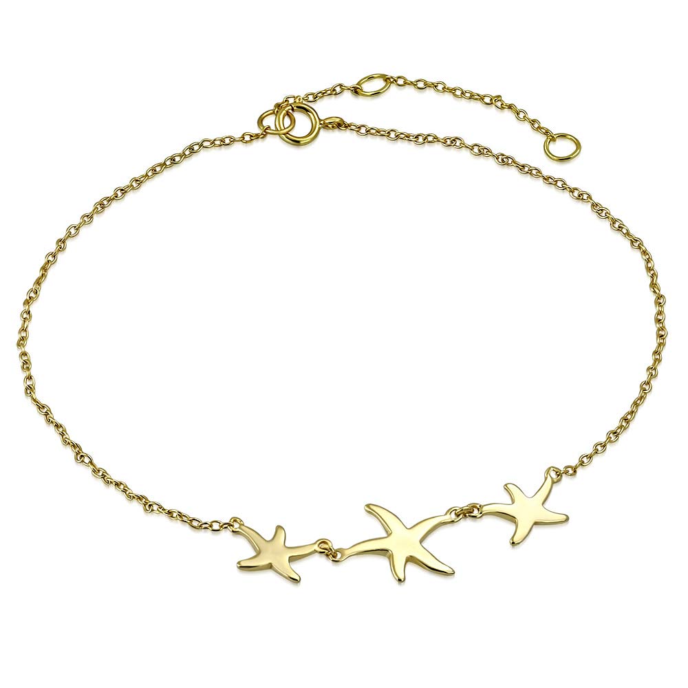 925 Sterling Silver Triple Starfish Anklet Bracelet for Women - Dainty Adjustable Beach Jewelry - Perfect for Summer Vacations, Beach Weddings & Boho Fashion Accessories