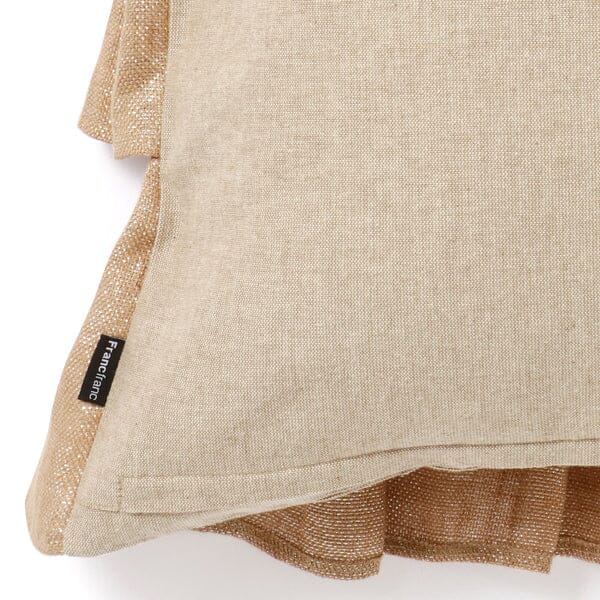 Premium Linen Frill Cushion Cover 18x18 Inches - Natural & Gold Home Decor for Sofa, Bed, Living Room - Soft & Breathable Bohemian Style Pillow Case