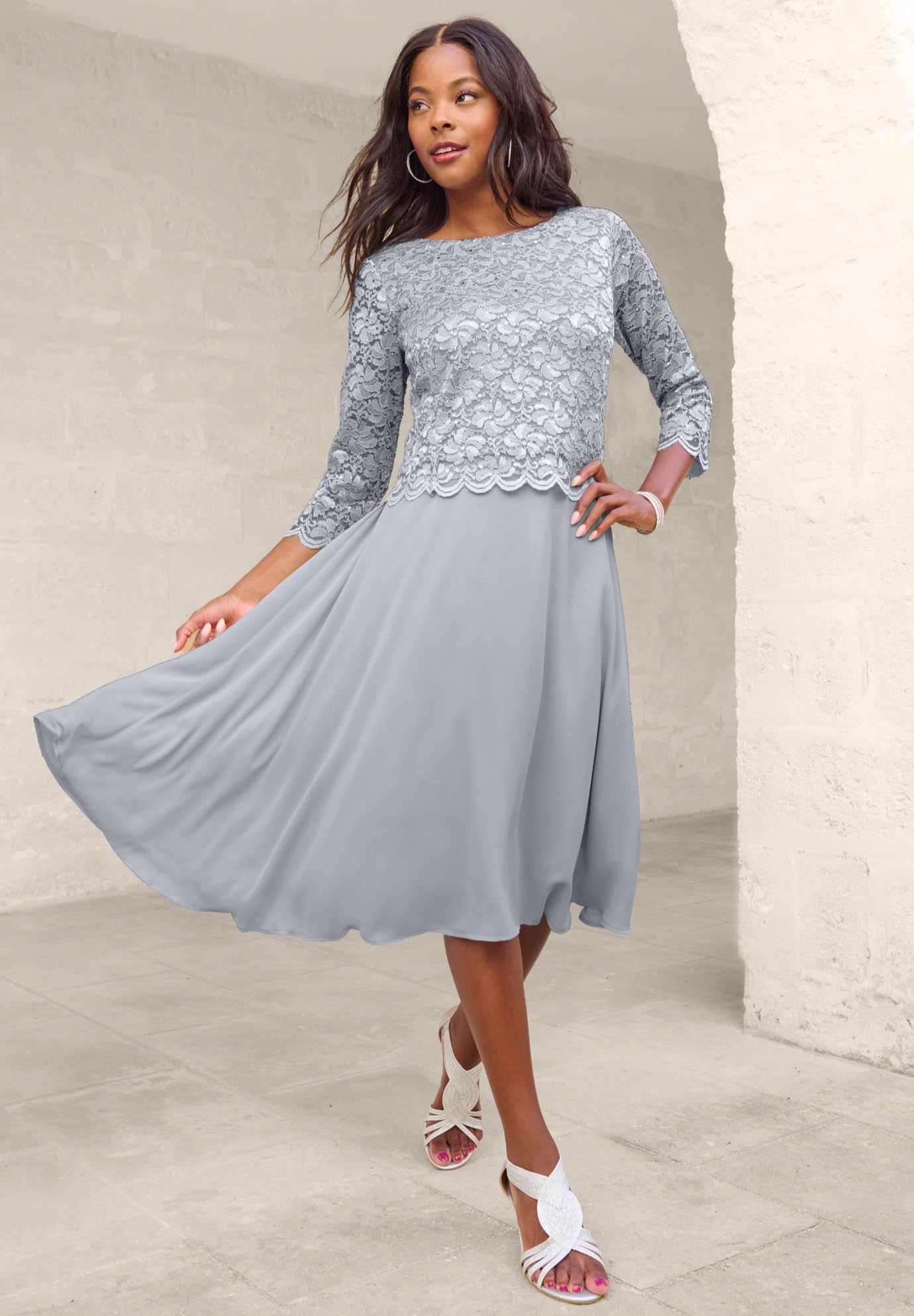 Romantic Plus Size Women's Embellished Lace & Chiffon Dress for Special Occasions - Elegant Evening Gowns for Weddings, Parties & Date Nights