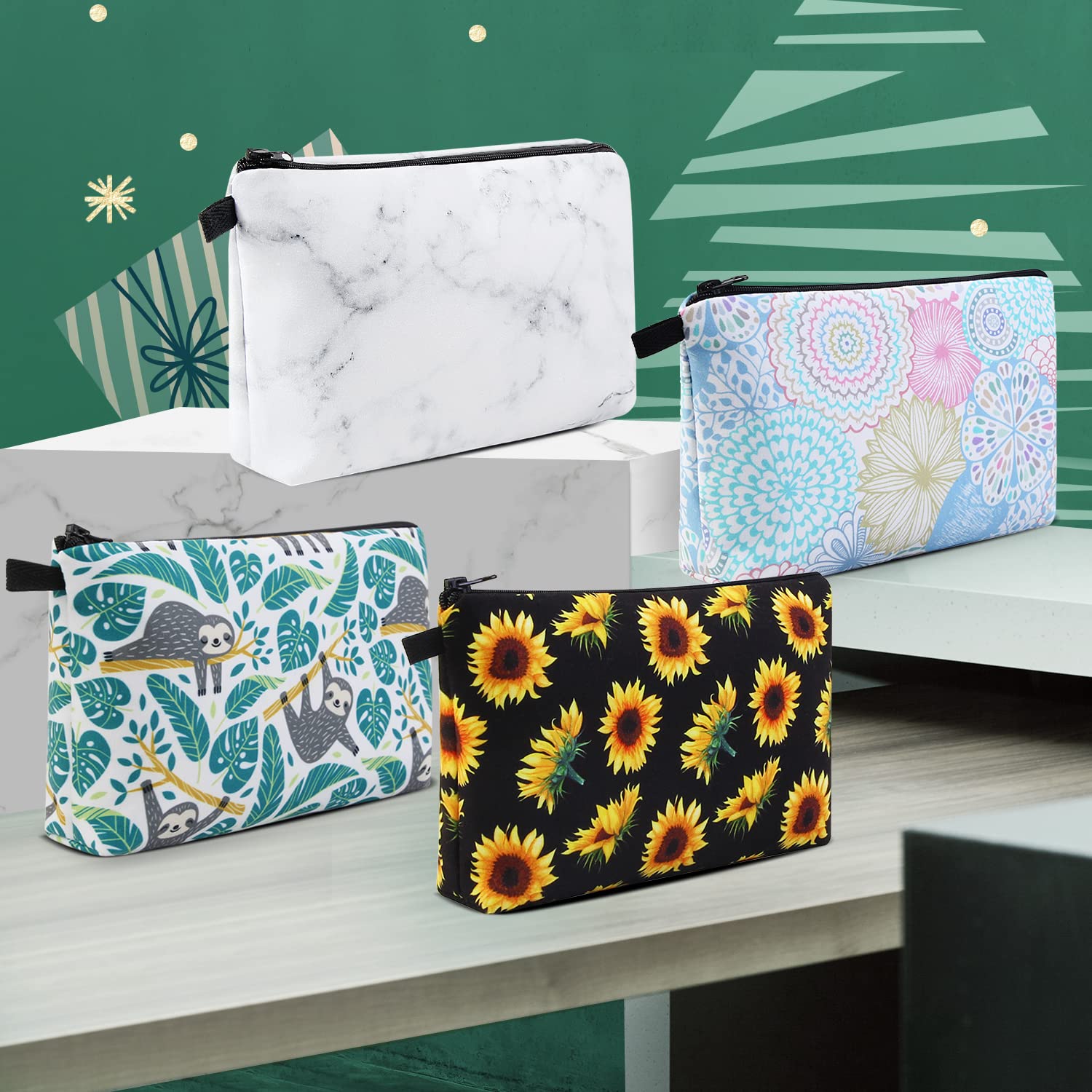 Waterproof Sunflower Makeup Bag for Women - Portable Travel Cosmetic Pouch with Black Zipper, Multifunctional Small Organizer (1 Pack) | Perfect for Travel, Gym & Daily Essentials Storage