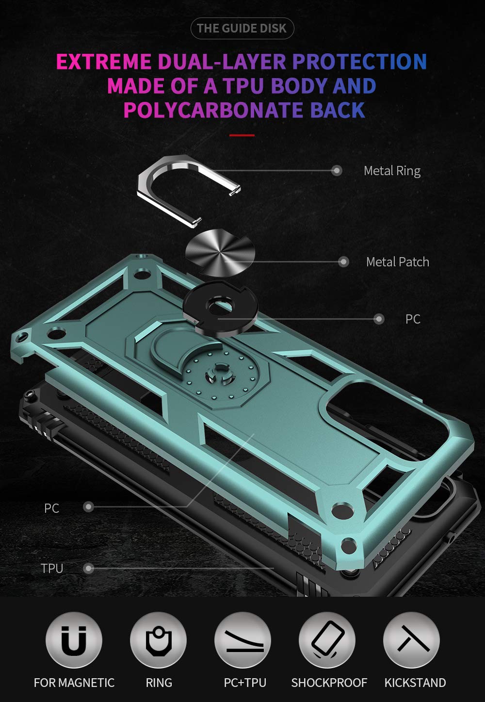 Military Grade Heavy Duty Samsung Galaxy S20 FE Phone Case with Stand Ring & Magnetic Car Mount - Teal | Shockproof Protection for Work, Travel & Outdoor Activities