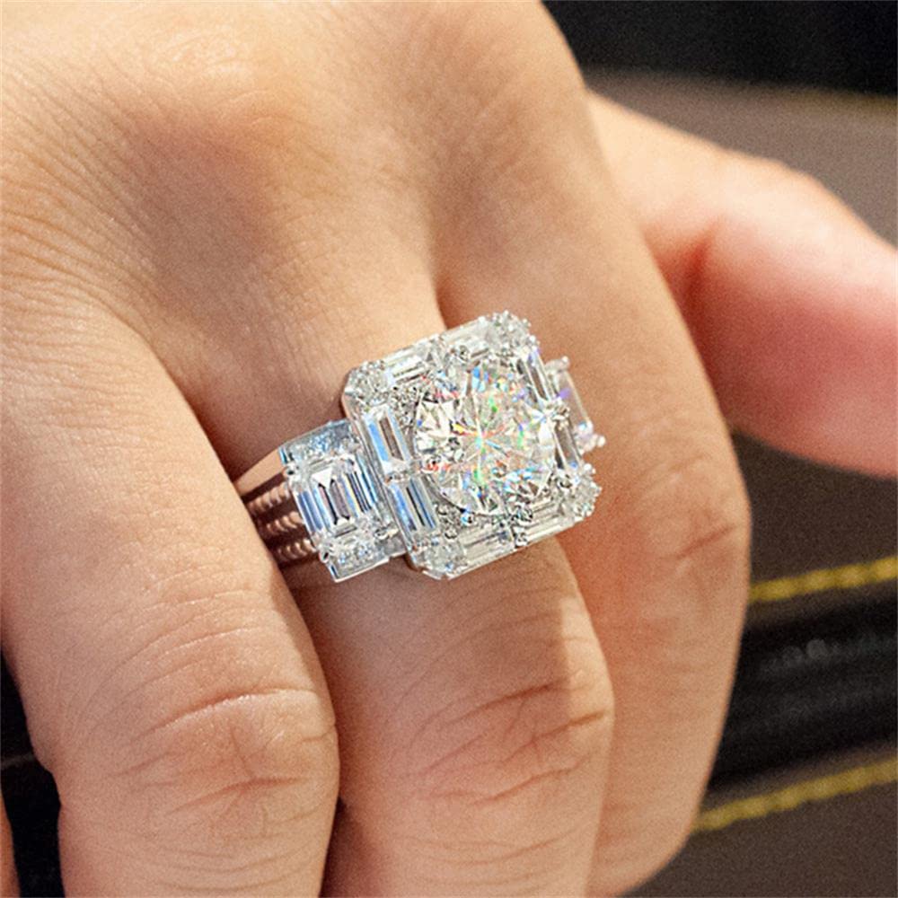 925 Sterling Silver Shiny Full Diamond Ring - Cubic Zirconia Cocktail Rings for Women | Multi Row Eternity Wedding Band | US Size 10 | Perfect for Engagement, Anniversary & Special Occasions