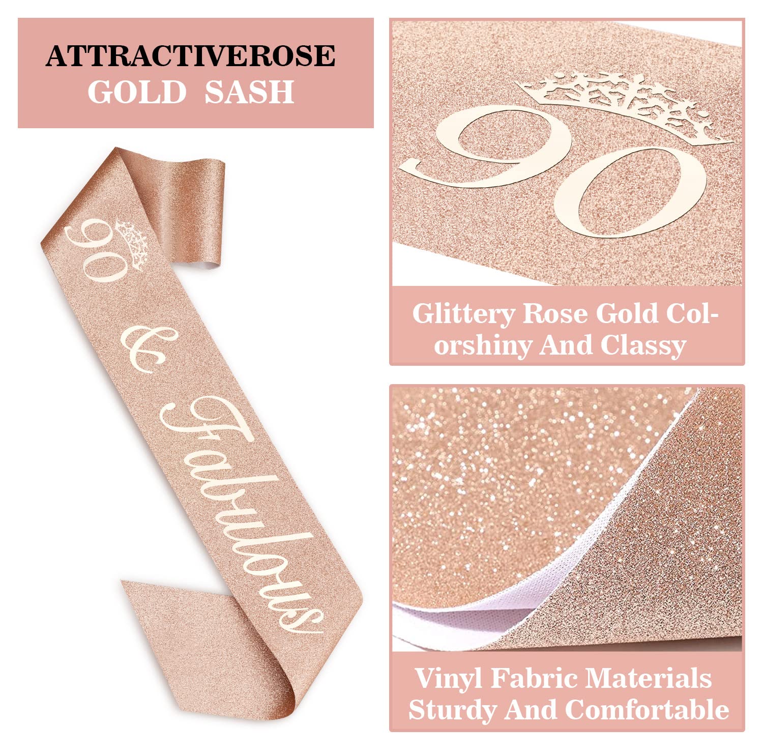 90th Birthday Party Decorations for Women - Elegant Crown/Tiara, Satin Sash, Cake Topper & Candles Set - Perfect for Milestone Celebrations, Retirement Parties & Special Occasions