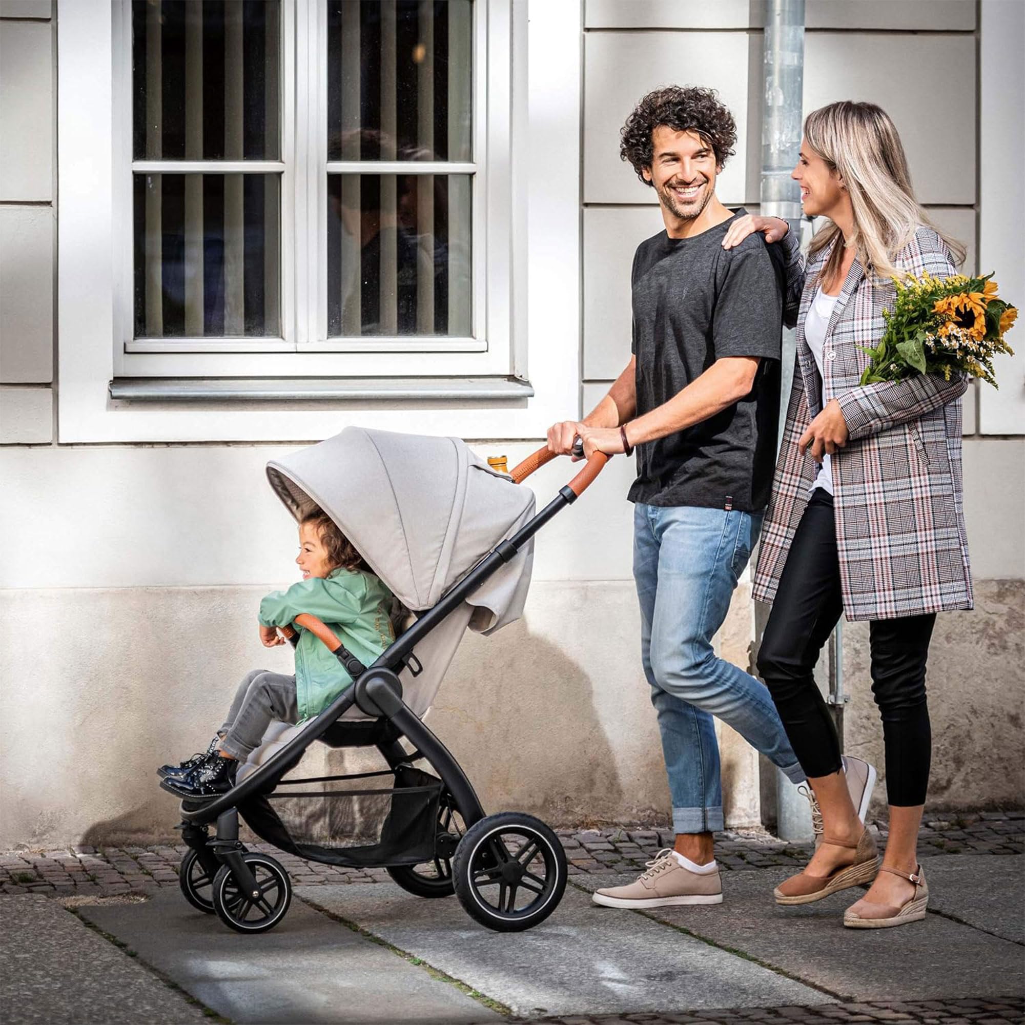 Hauck Uptown Deluxe Stroller - One-Hand Compact Fold, Fully Reclining Seat, Adjustable Handle Height, Cup Holder, 55 lbs Weight Limit - Melange Grey | Perfect for City Walks, Shopping & Travel with Baby