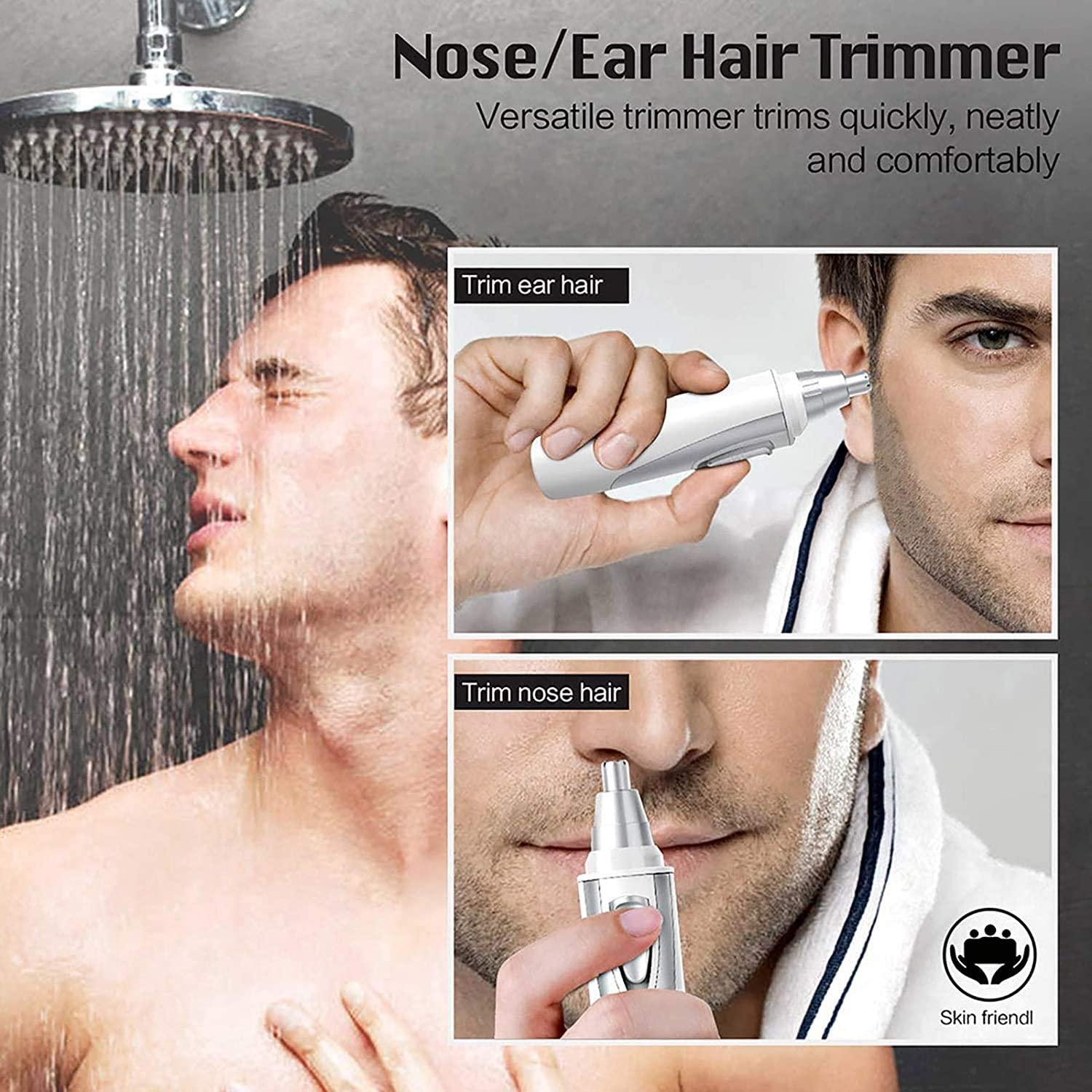 Professional Painless Ear & Nose Hair Trimmer for Men & Women - Battery Operated IPX7 Waterproof Eyebrow & Facial Grooming Kit with Dual Edge Blades - Perfect for Travel, Home Use & Personal Care Routine