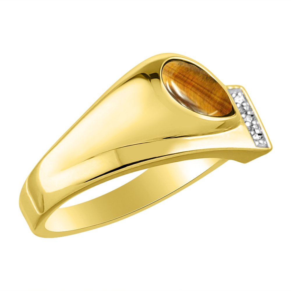 Rylos Men's Pear Shape Cabochon Gemstone & Diamond Rings - Elegant Tear Drop Yellow Gold Plated Silver Rings for Men (Sizes 8-13) - Perfect for Weddings, Anniversaries & Formal Occasions