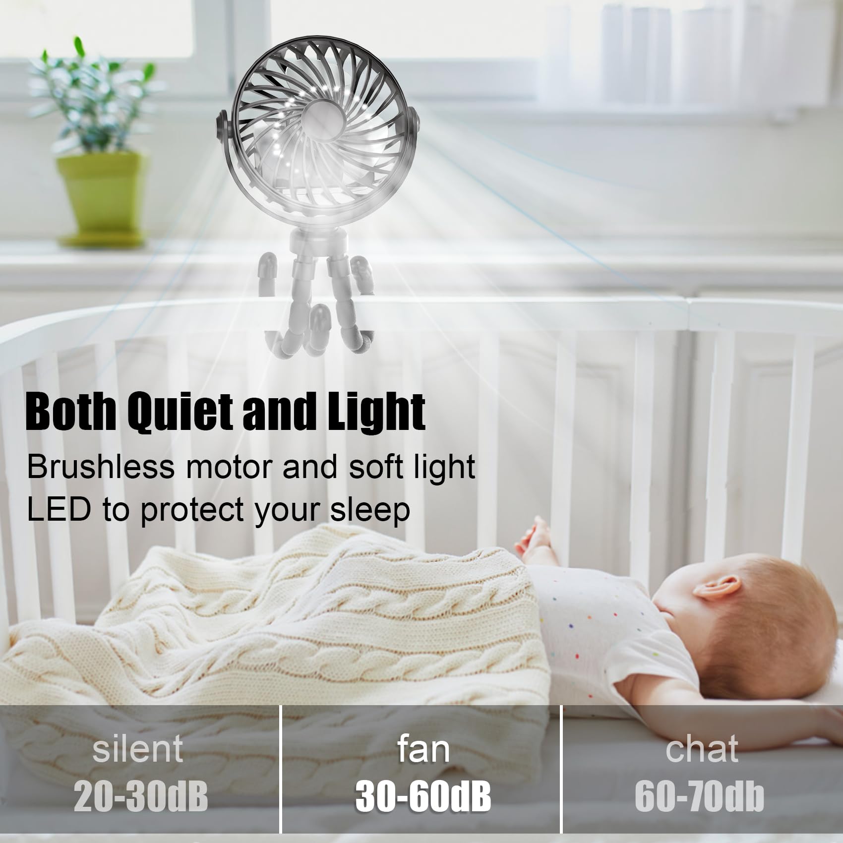 Mini Portable Stroller Fan with 360° Rotation - 3 Speed Battery Operated Clip Fan, Flexible Tripod & Detachable Design for Baby Car Seat, Crib, Treadmill & Travel - Perfect for Outdoor Activities, Gym Workouts & Nursery Cooling (Black)