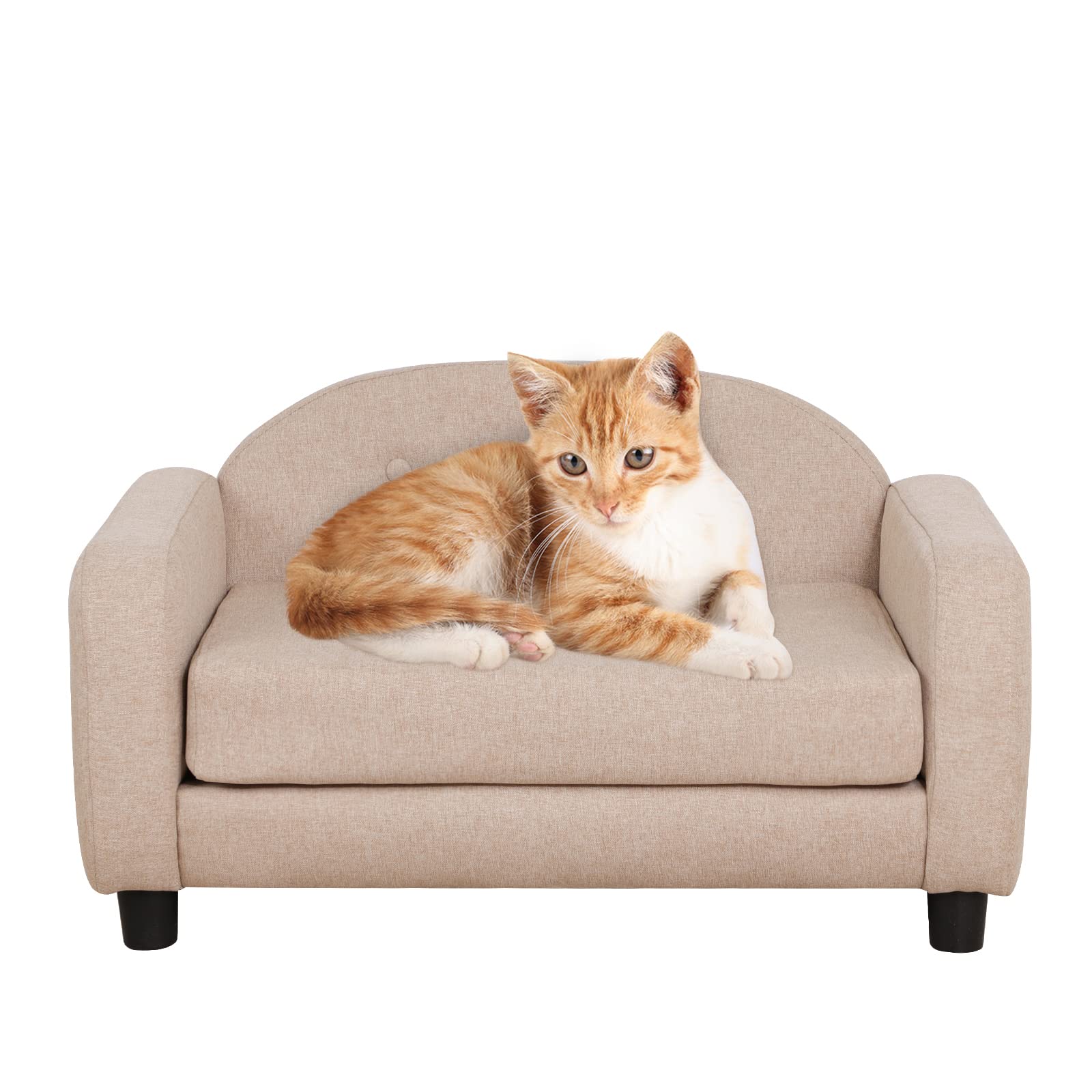 Premium Pet Bed Sofa for Small Dogs & Cats - Soft Washable Cushion, Cozy Puppy Bed & Cat Couch - Perfect for Living Room, Bedroom & Pet Napping (Beige)