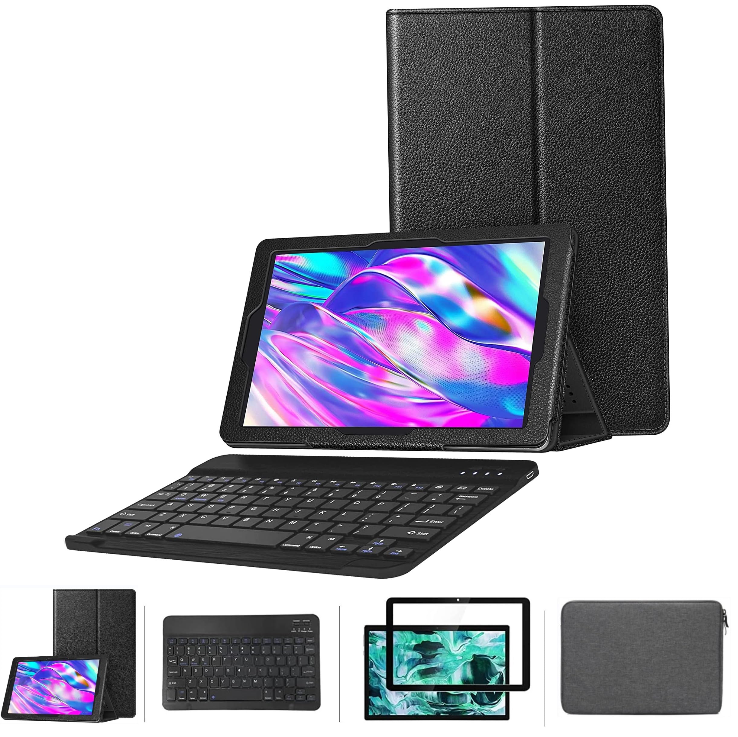 Onn Tablet Pro 11 inch Keyboard Case with Screen Protector (4-in-1) - Black Protective Cover for Onn 11'' Tablet Pro - Perfect for Work, Travel & Home Use