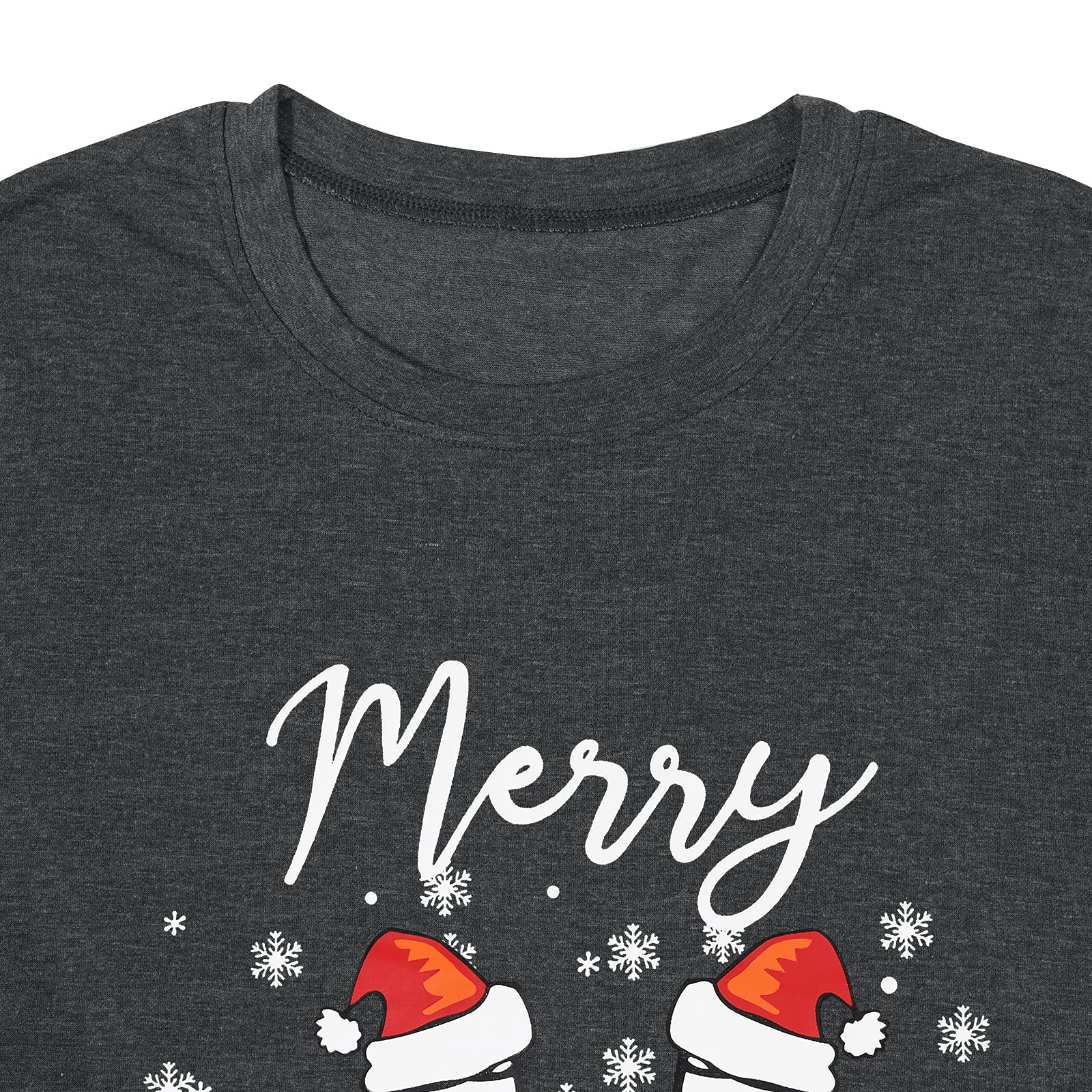 Merry Christmas T-Shirt for Women - Festive Santa Hat & Wine Glass Graphic Holiday Tee - Perfect for Xmas Parties, Gift Exchanges & Family Gatherings