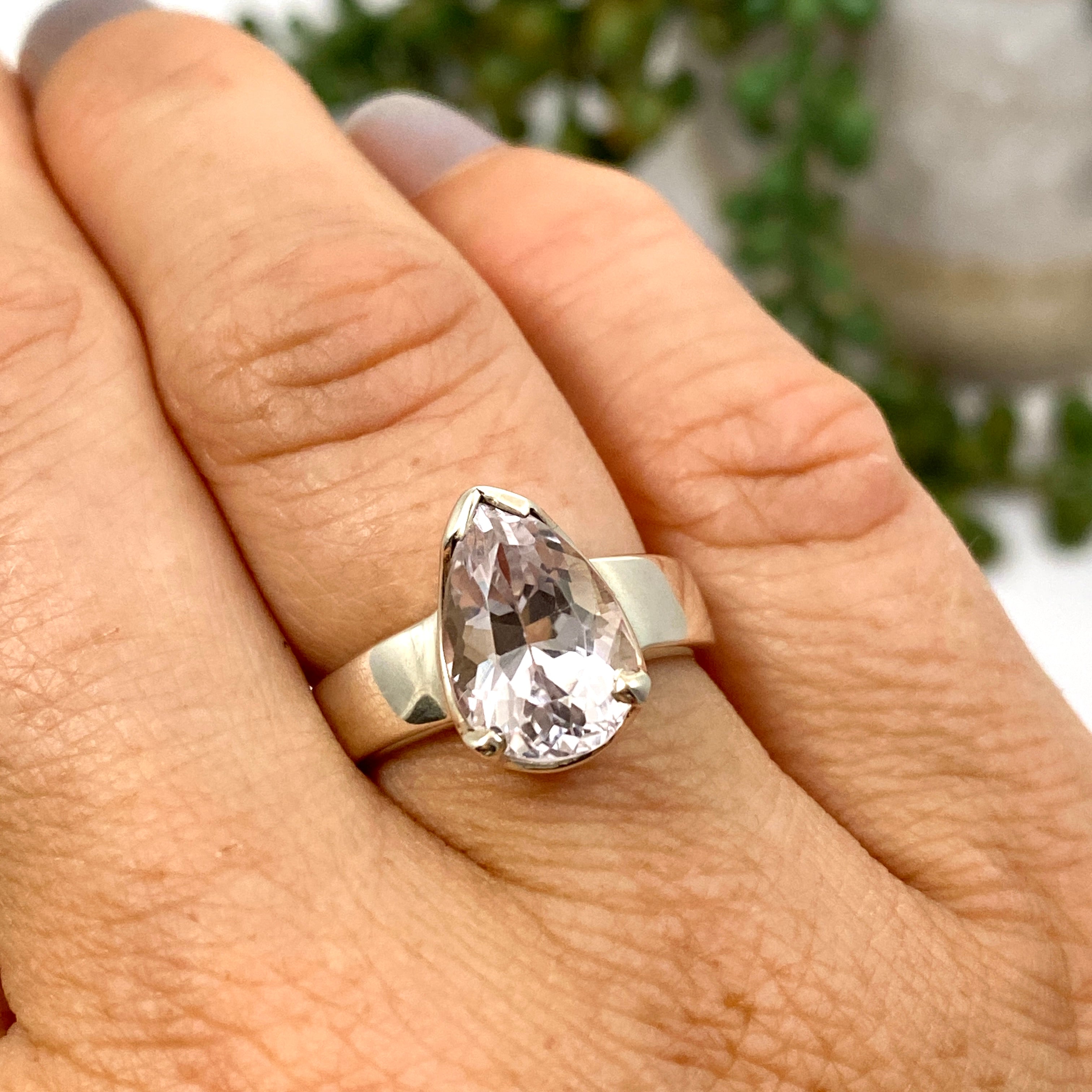 Kunzite Faceted Teardrop Ring Size 7 - Elegant Pink Gemstone Jewelry for Women | Perfect for Weddings, Anniversaries & Special Occasions