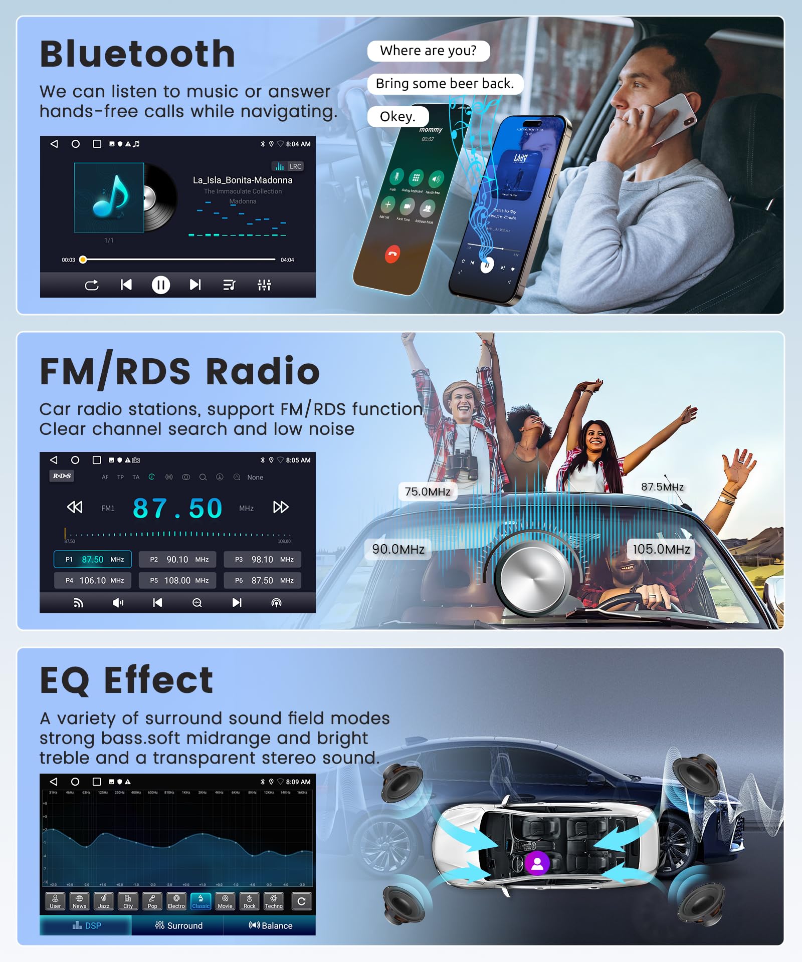 9 Inch Double Din Android Car Stereo with Wireless CarPlay & Android Auto - GPS Navigation, Bluetooth, WiFi, Touch Screen, FM Radio, USB, AHD Backup Camera - Perfect for Road Trips & Daily Commuting