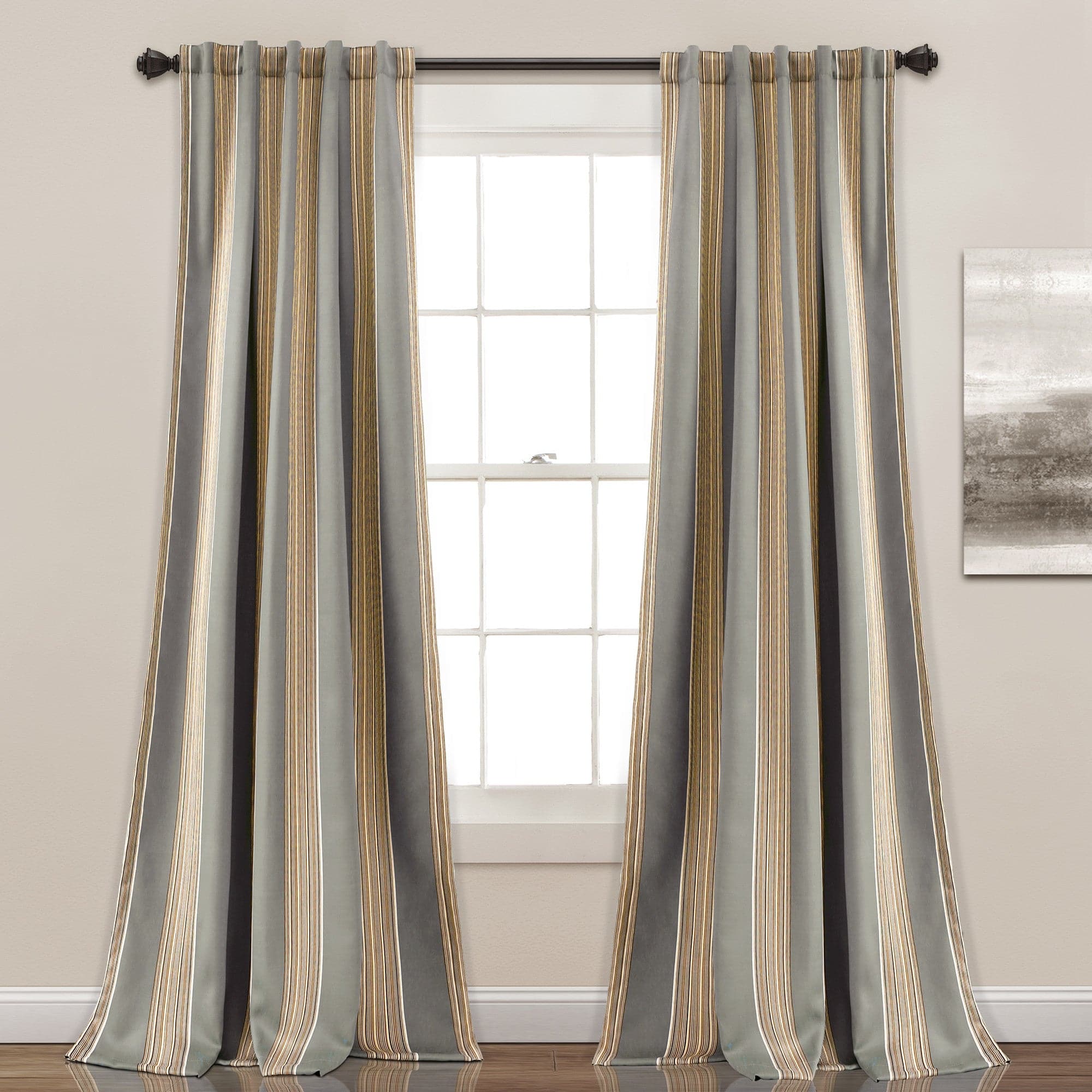 Julia Stripe Light Filtering Window Curtains Set - Soft Sheer Drapes for Living Room, Bedroom & Nursery - Blackout & UV Protection