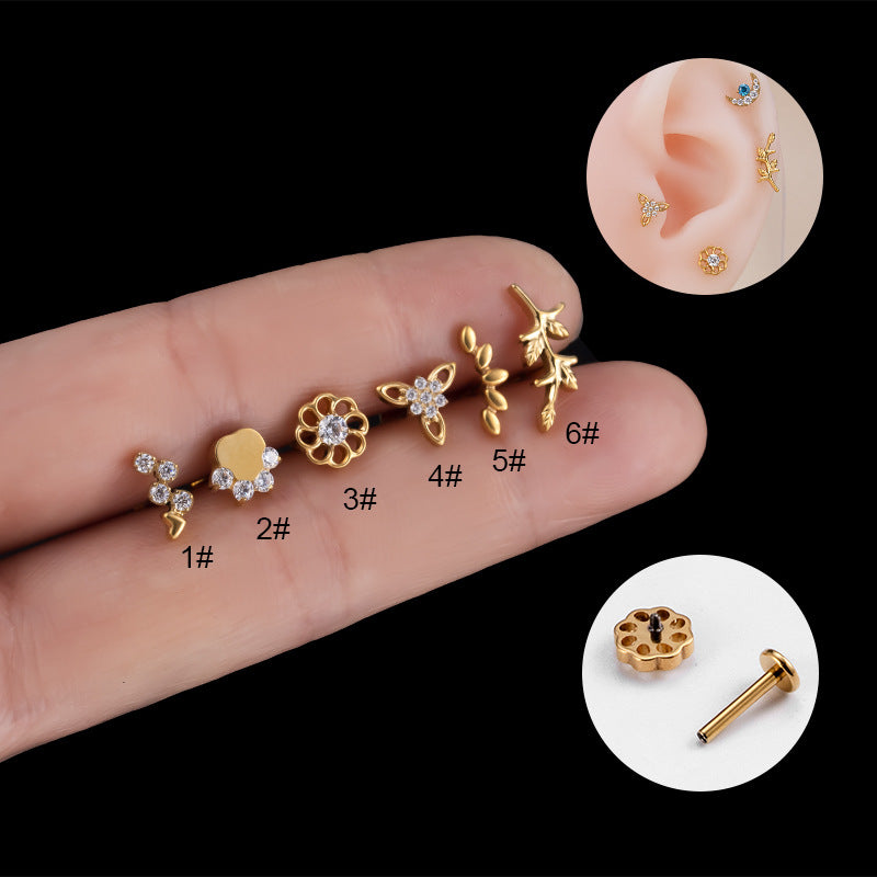 16G Cartilage Titanium Earrings - Flower Leaf Design Flat Back Studs for Women | Hypoallergenic Body Jewelry for Helix, Tragus, Conch Piercings | Perfect for Everyday Wear & Special Occasions