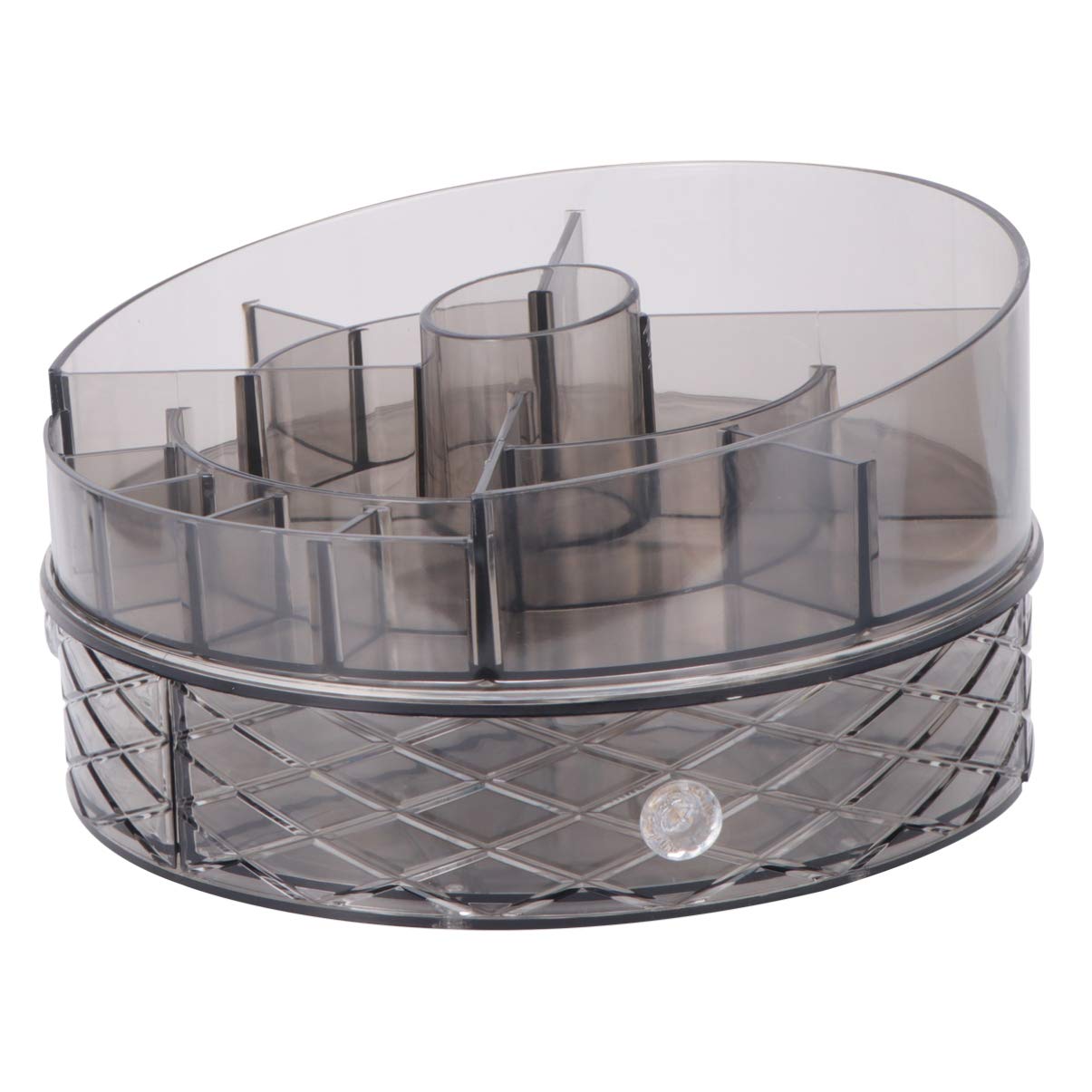 Clear Rotating Makeup Organizer Box - Cosmetic & Jewelry Storage Case with Brush Holder for Vanity, Bathroom, Travel | Organize Skincare, Hair Accessories, Rings, Earrings
