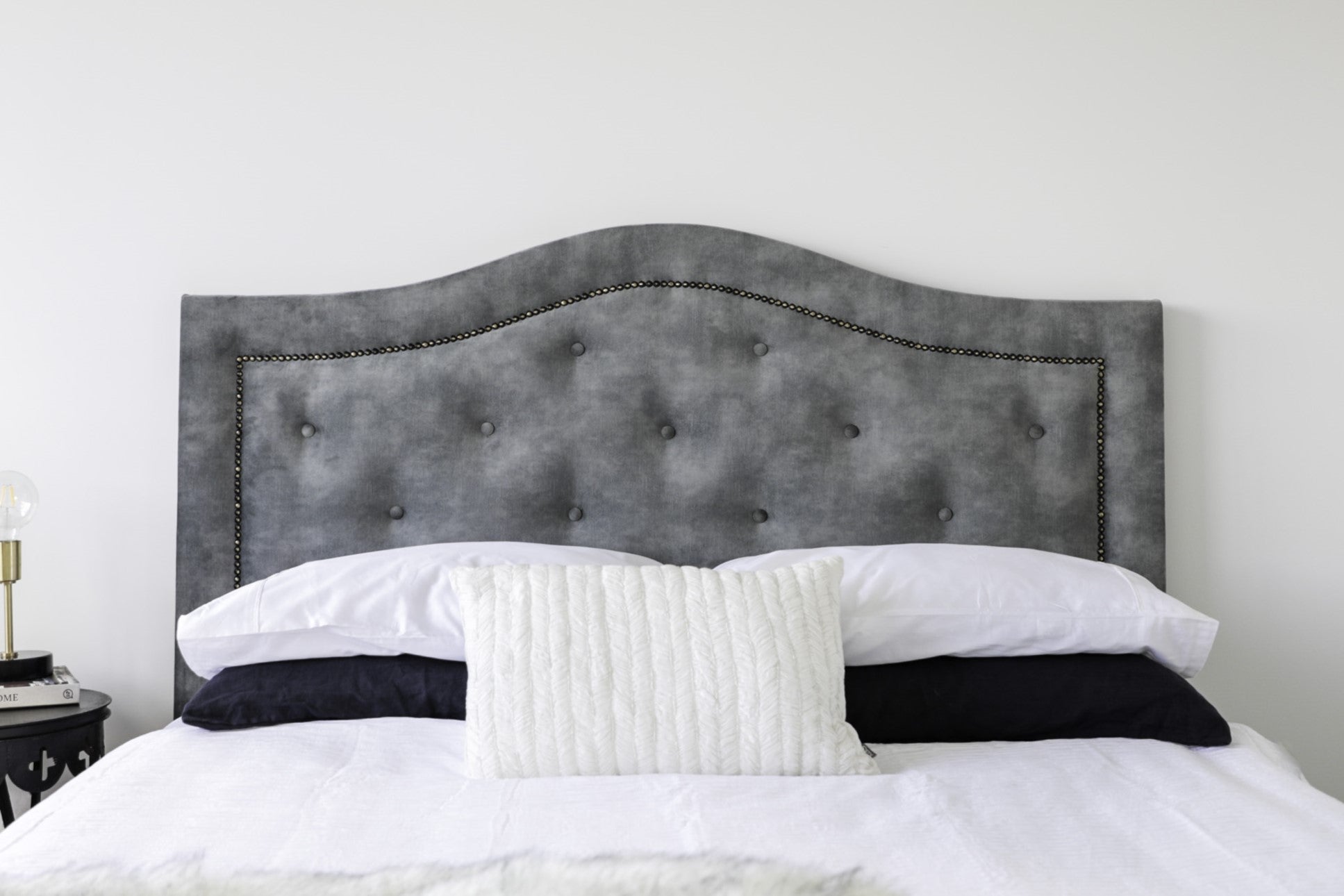 Modern Upholstered Cologne Headboard - Queen Size Bed Frame with Button Tufting & Nailhead Trim - Perfect for Master Bedroom & Guest Room Decor