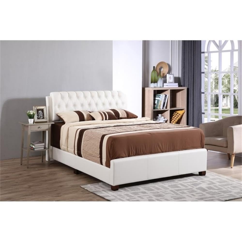 Glory Furniture Marilla White Faux Leather Upholstered Full Size Bed Frame - Modern Bedroom Furniture for Master & Guest Rooms