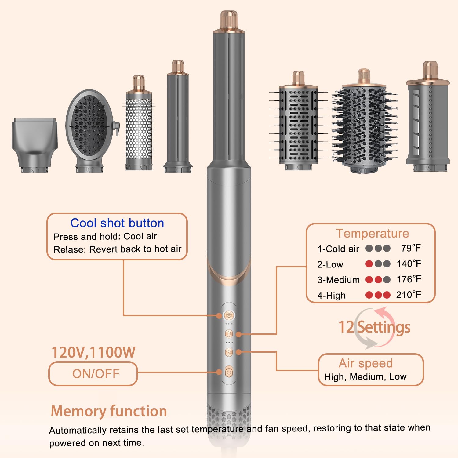 8 in 1 Hair Wrap Air Styler - Flex Magic Air Curler, Hot Air Brush & Dryer Combo | Auto Wrap Styler for Curly, Wavy & Straight Hair | Perfect for Home, Salon & Travel (Gray)
