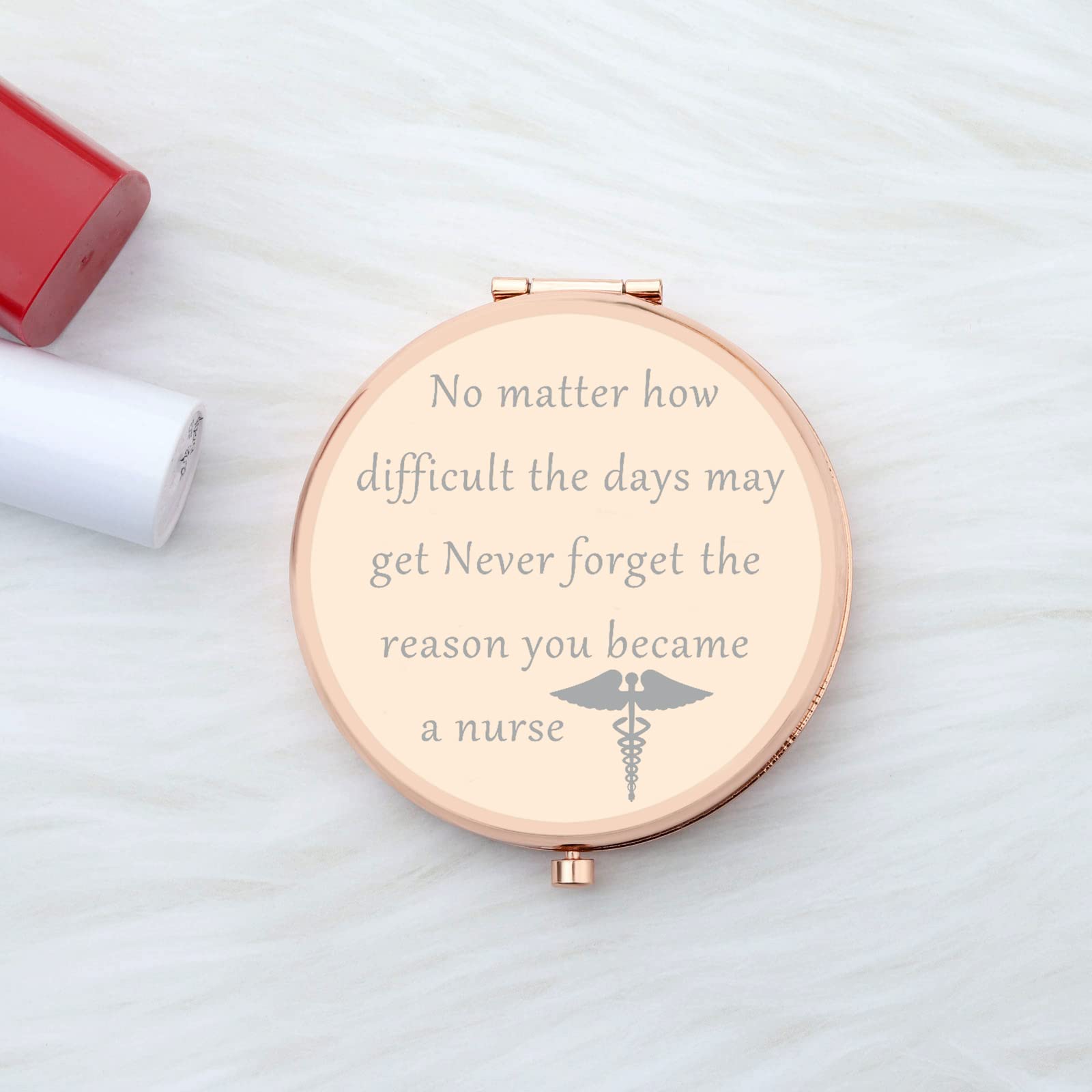 FUSTMW Nurse Compact Mirror - Rose Gold Graduation Gift for Nursing Students & Future Nurses - Inspirational Present for Nurse Graduates - Perfect for Clinicals, Work & Daily Use