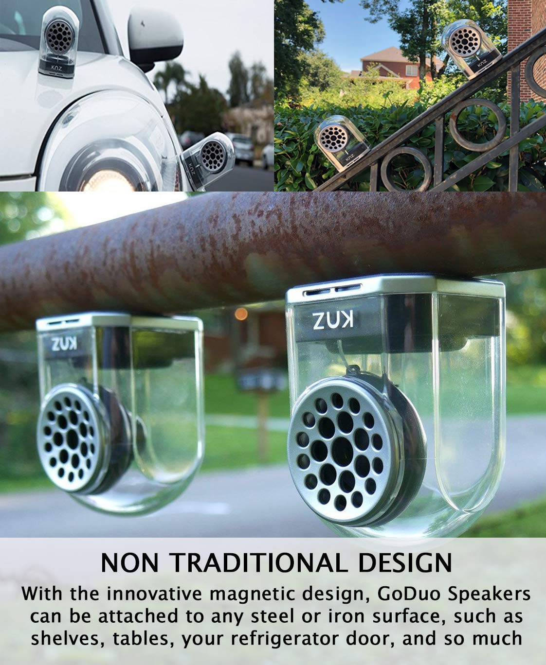 KNZ GoDuo Wireless Bluetooth Speakers - Magnetic Connectable Base, True Stereo Sound with Deep Bass, IPX7 Waterproof & Shockproof, 18-Hour Playtime, Built-in Mic, Includes Protective Case (Black) - Perfect for Outdoor Adventures, Pool Parties & Travel