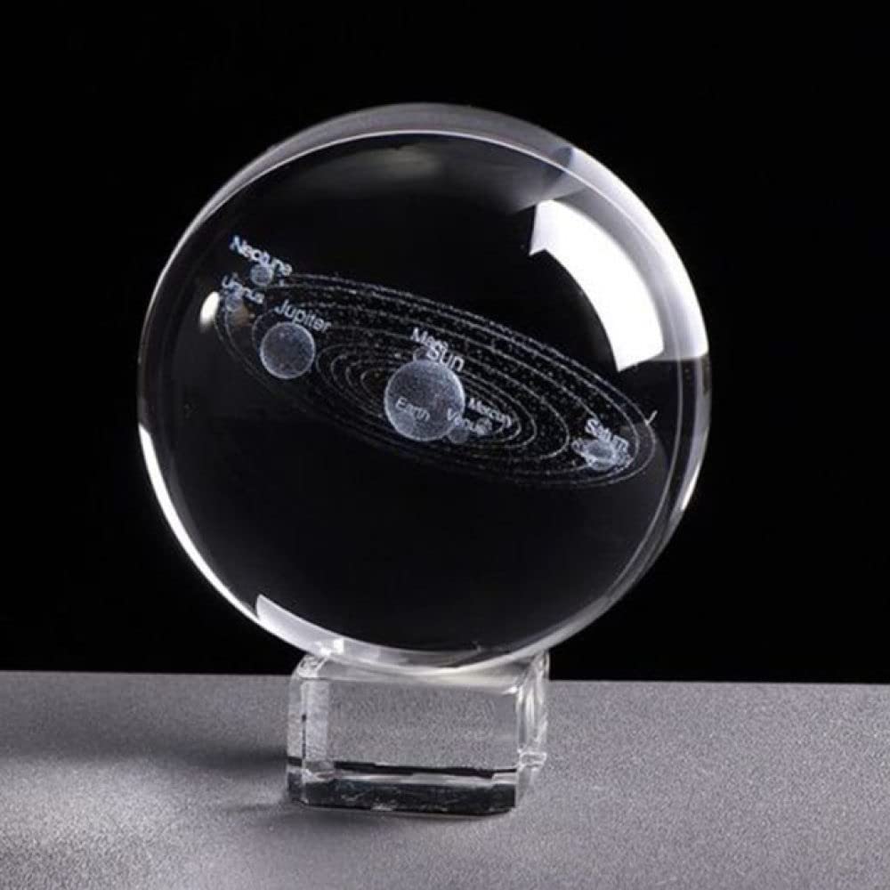 6cm Solar System Crystal Ball with Square Base - Miniature 3D Engraved Planets Model for Desktop Decoration, Home Decor, Photo Props & Unique Gift Idea | Perfect for Astronomy Lovers, Science Classrooms & Office Decor