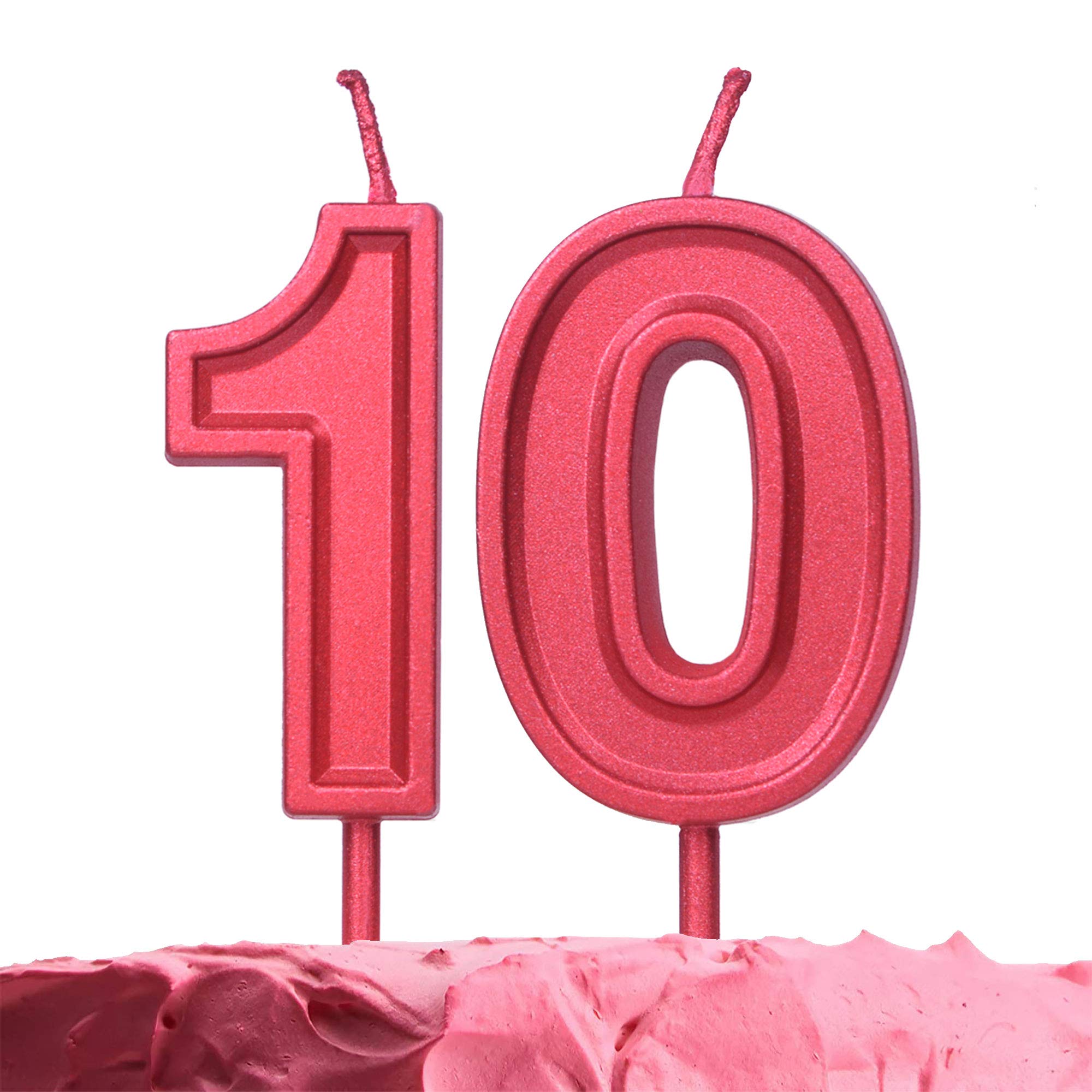 Number 10 Birthday Candles - Red Number Ten Cake Candles with Sticks for 10th Birthday, Anniversary & Wedding Party Decorations | Vivid Red Number Candles for Cake Toppers, Cupcakes & Dessert Displays
