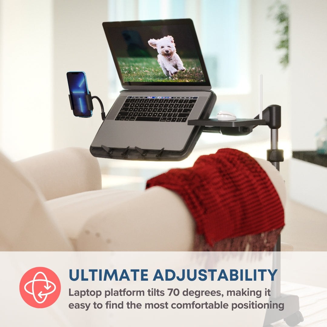LEVO G2 V16 Adjustable Rolling Laptop Stand with Mouse Tray & Phone Holder - Mobile Workstation Cart for Office, Home, and Studio Use